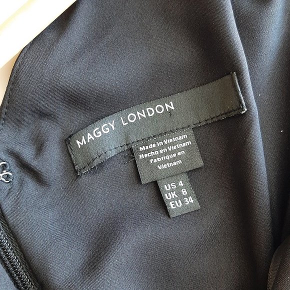 MAGGY LONDON - Split Fit and Flare Cocktail Dress - Black -  Size 4 - Picture 6 of 7